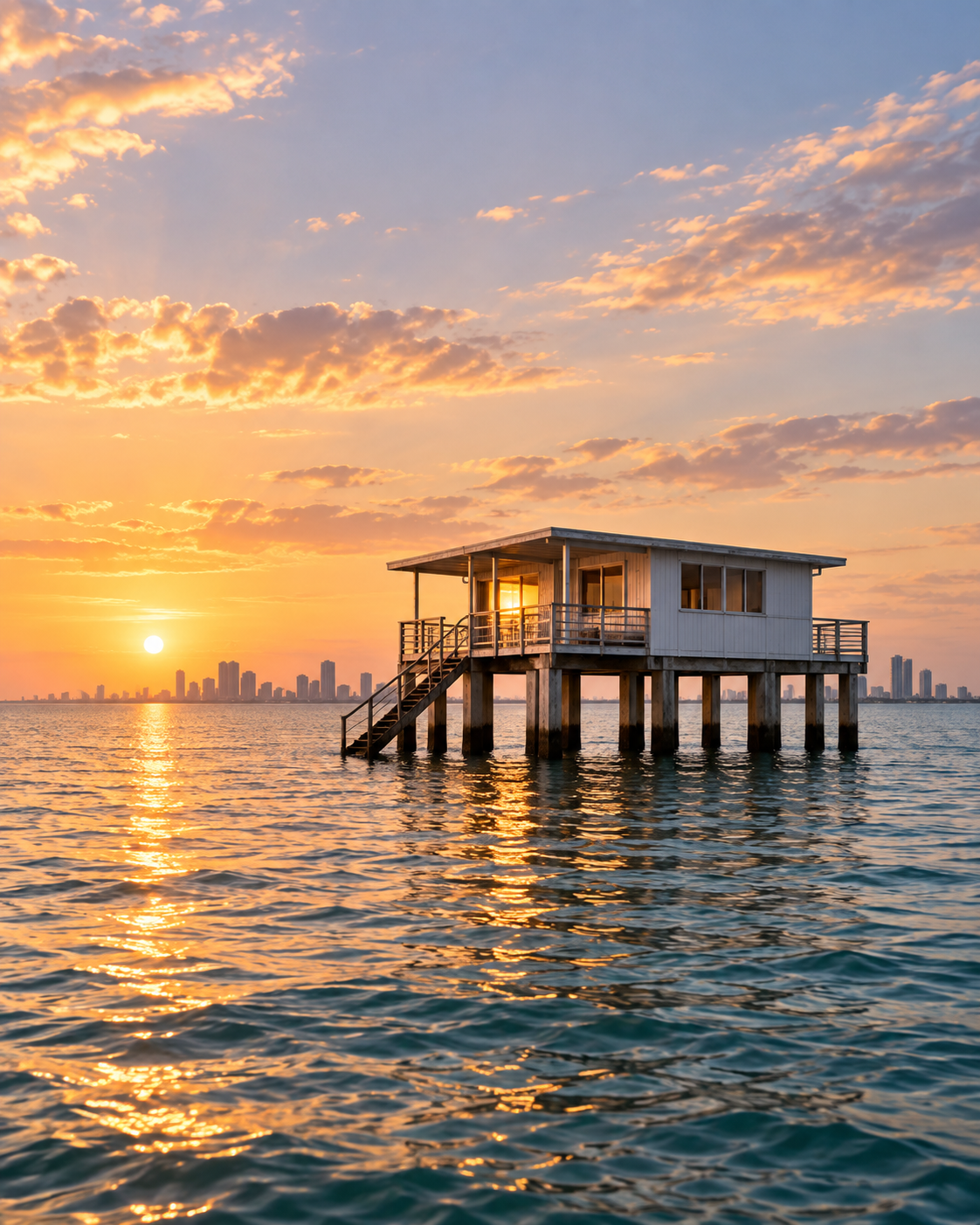 Historic Stiltsville house standing over Biscayne Bay