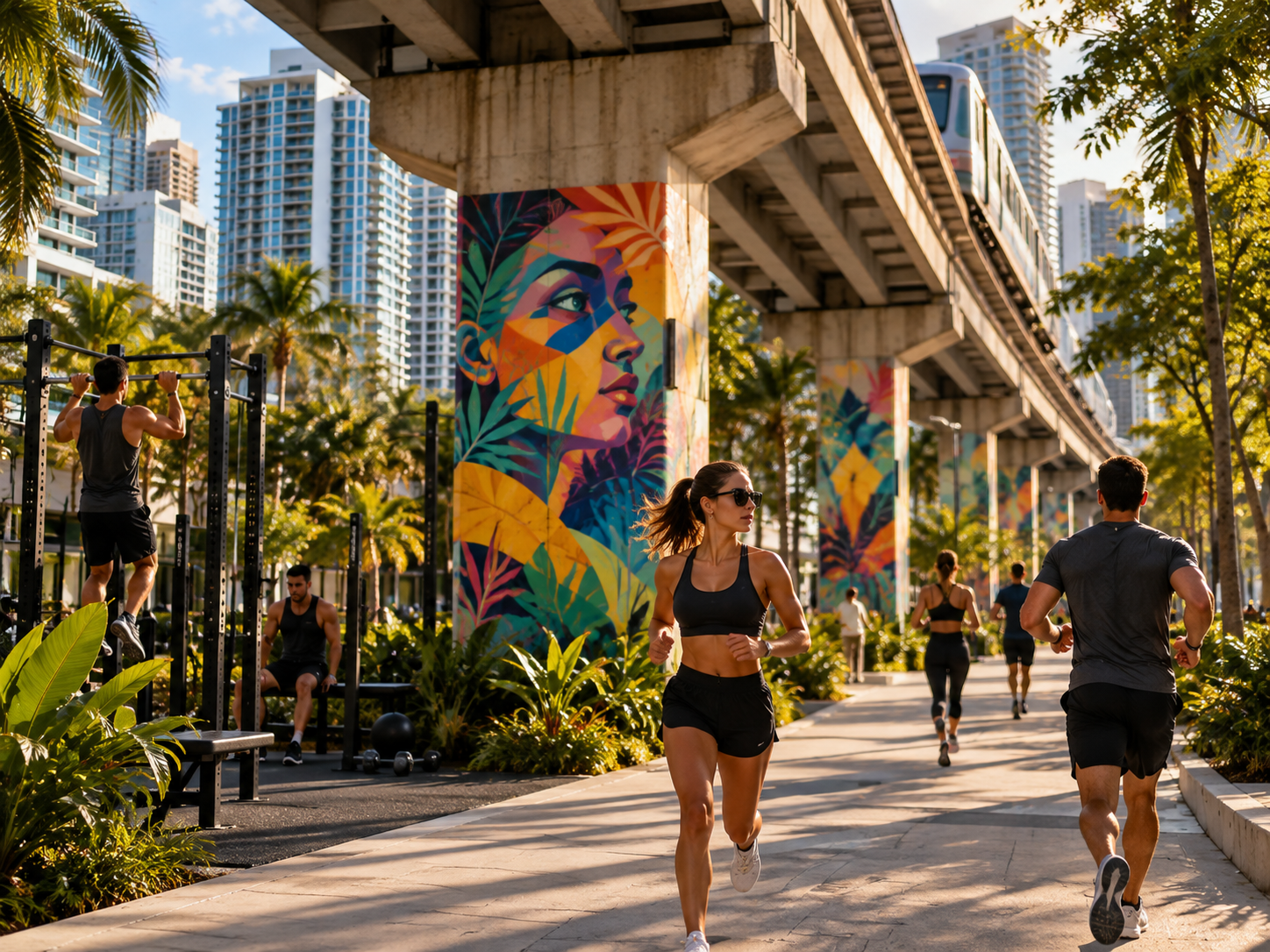 The Underline fitness scene under the Metrorail