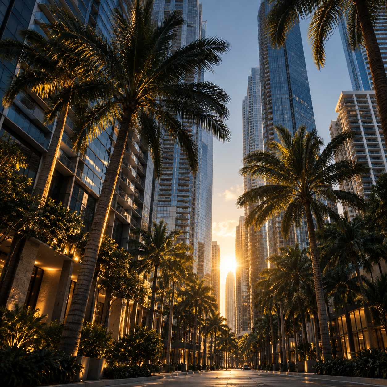 Looking upward between Brickell towers