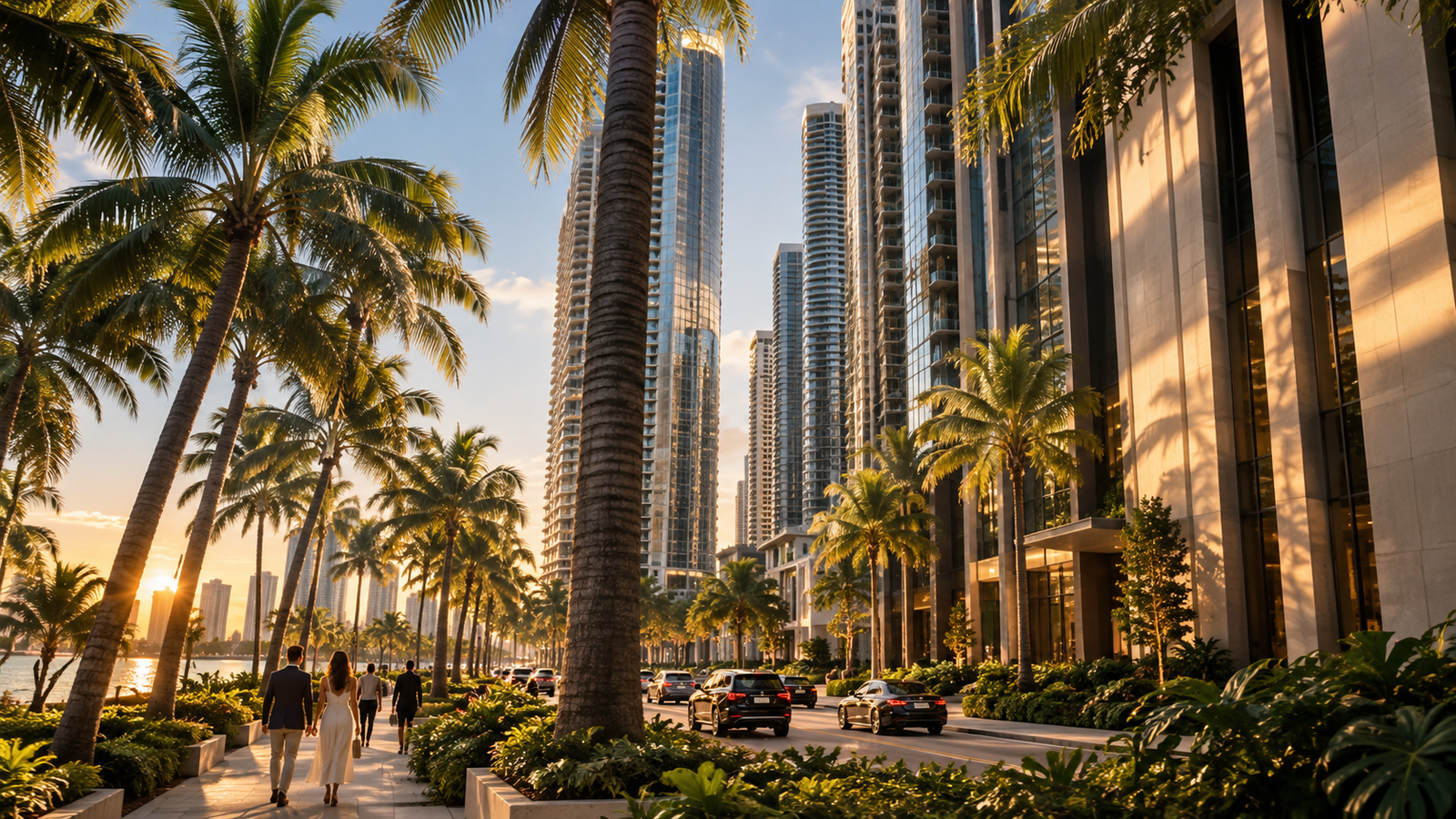 Golden light along Brickell Avenue
