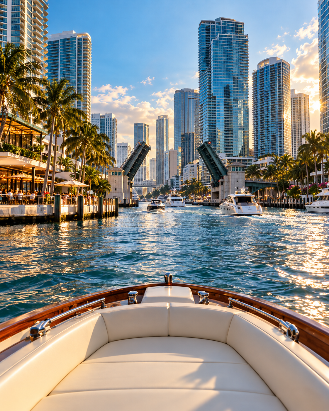 Boat entering the Miami River beside Brickell