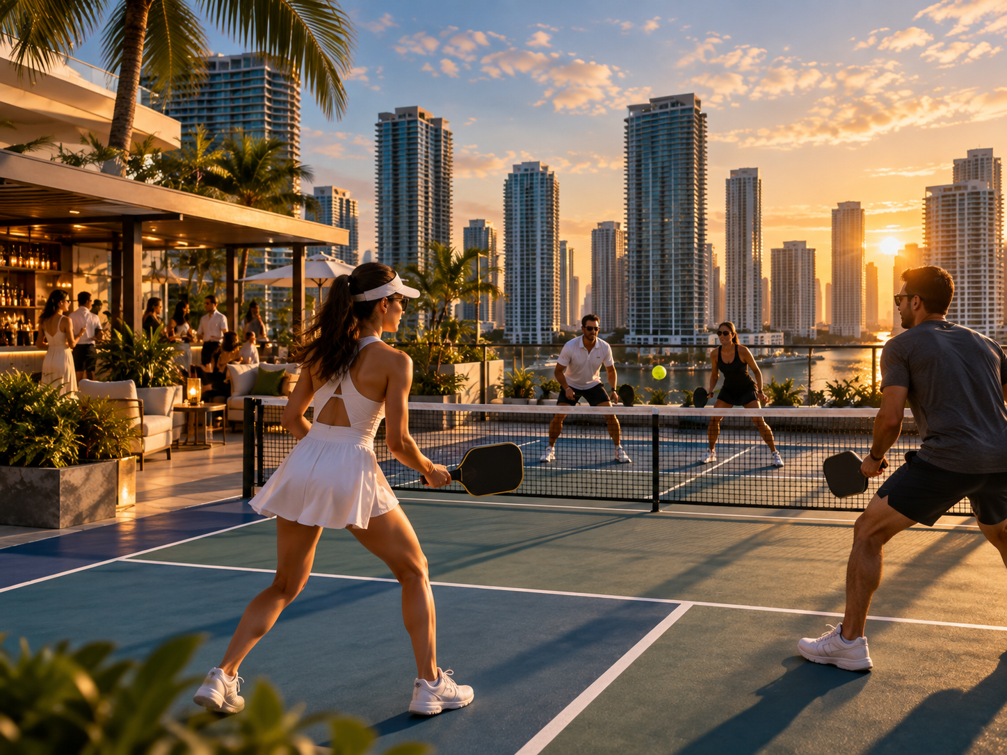 Rooftop pickleball above the Brickell skyline